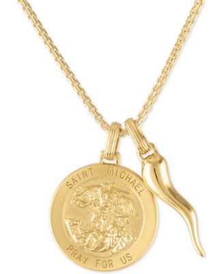 Esquire Men's Jewelry кулон St. Michael Medallion & Horn из стерлингового серебра с позолотой 14k