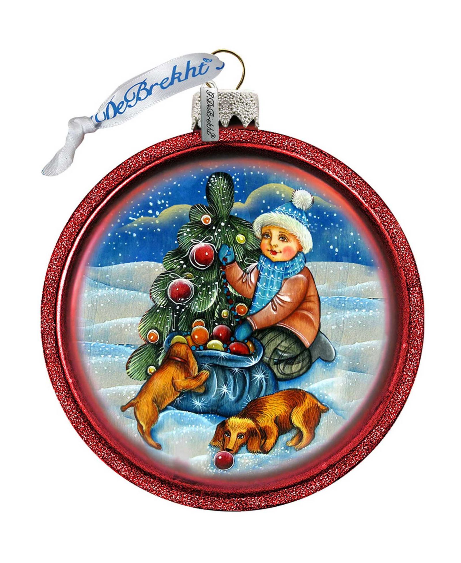 Стеклянное украшение G.DeBrekht Trim A Tree Boy with Dogs C Ball