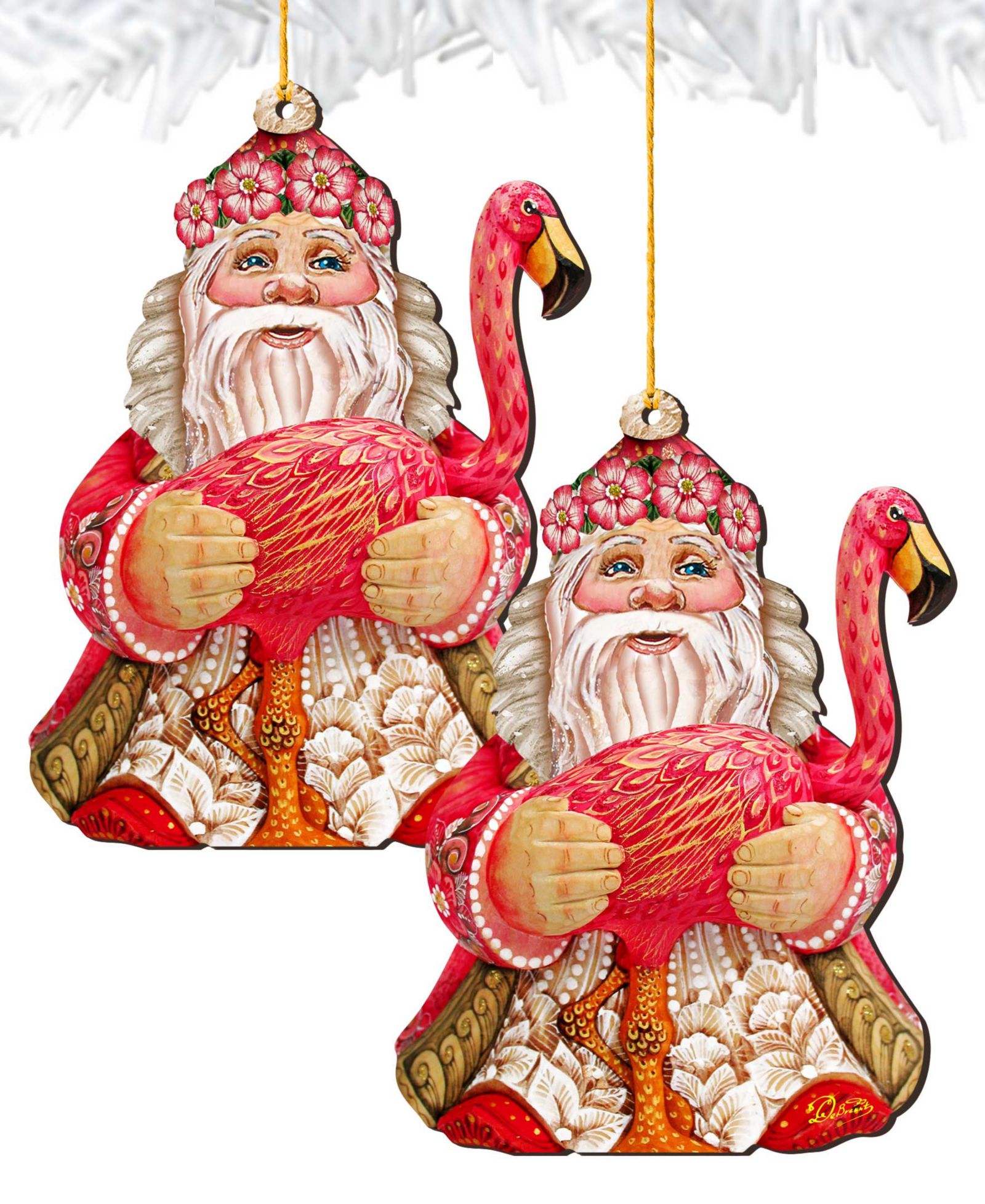 Набор деревянных рождественских украшений Designocracy Flamingo Santa, 2 шт.