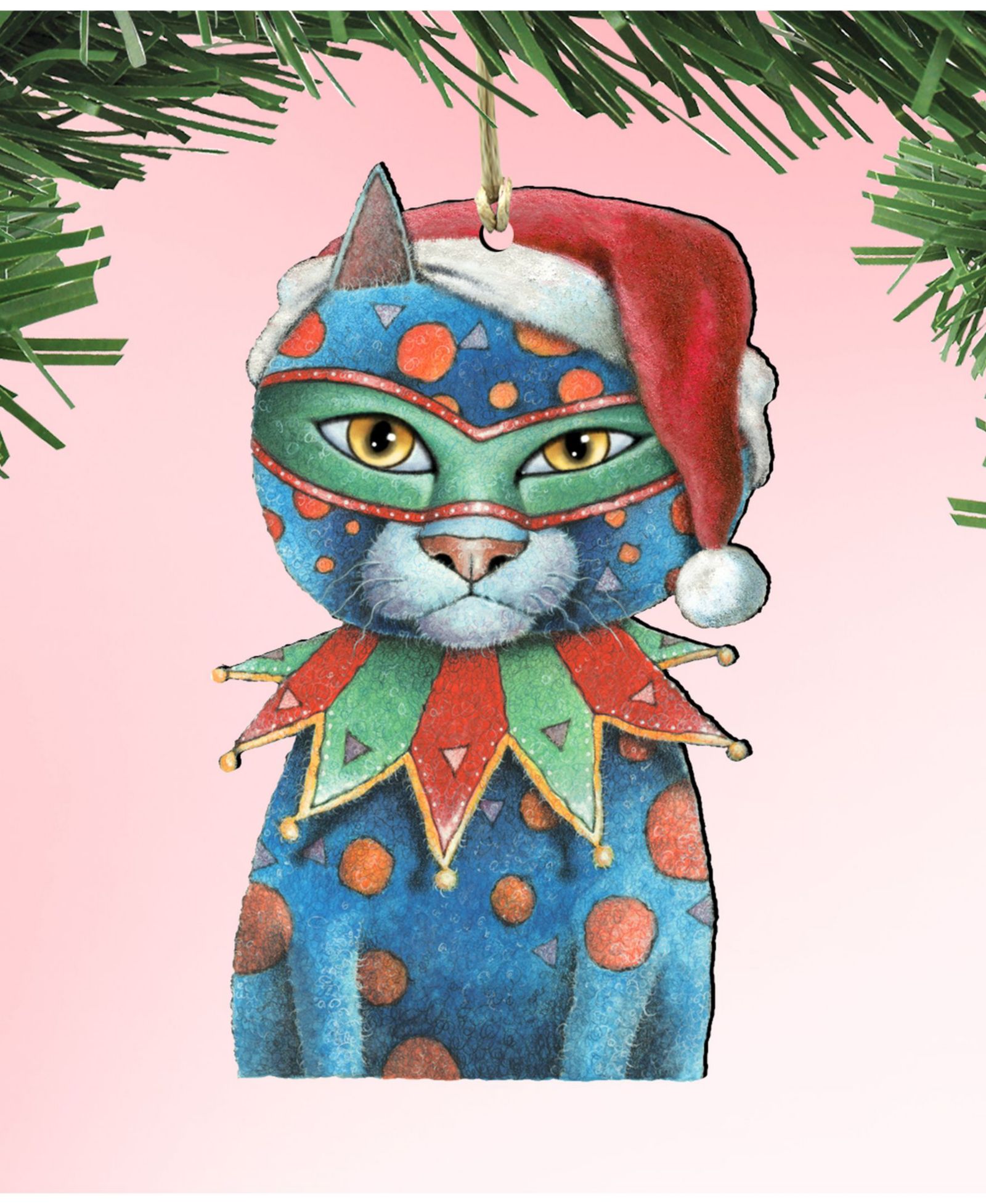 Деревянное украшение Designocracy Mardi Gras Santa Cat, набор из 2 шт.