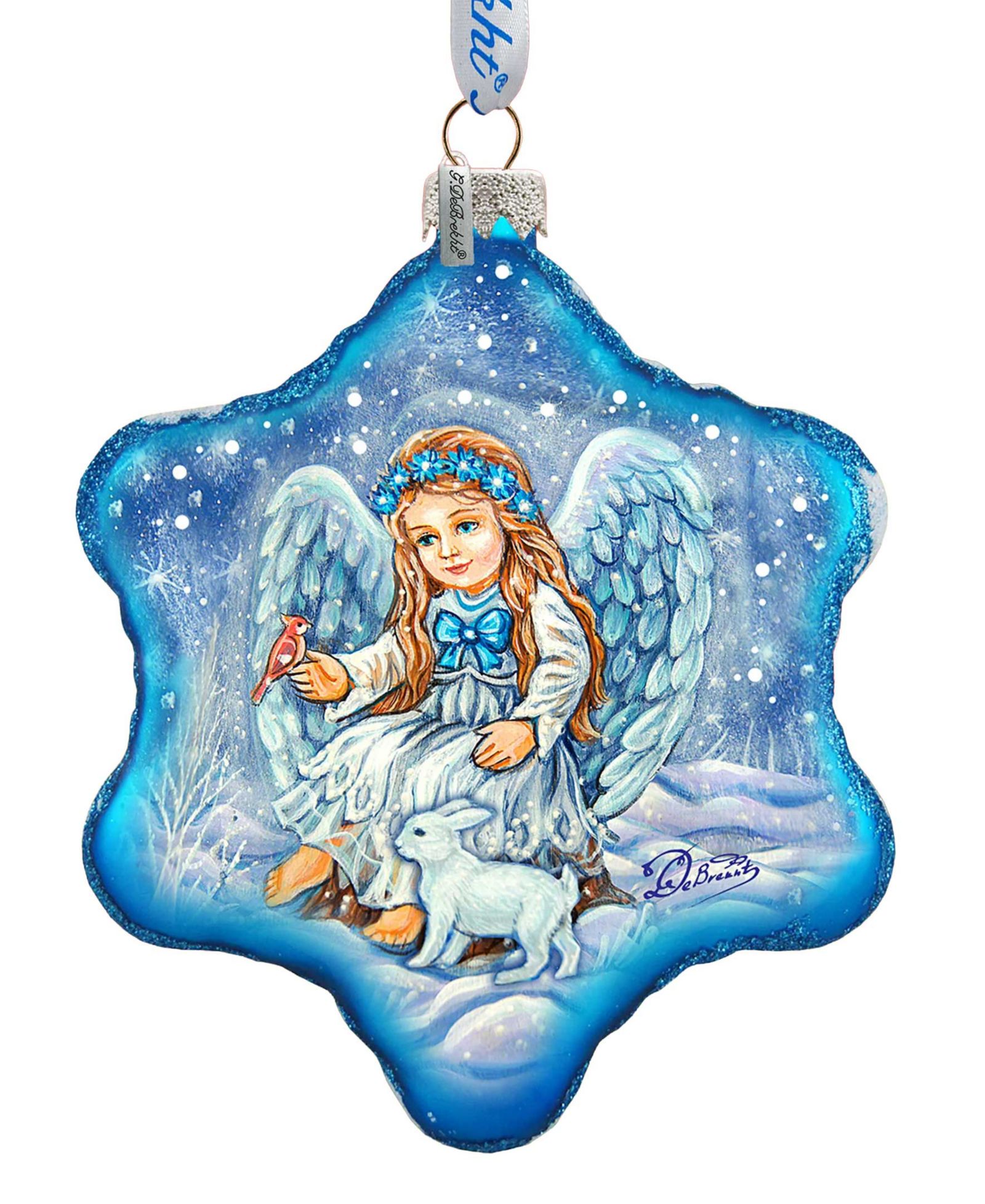 Стеклянное украшение G.DeBrekht Baby Angel with Bunny Holiday Splendor