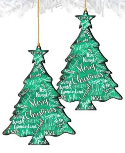 Designocracy Деревянные украшения Merry Christmas Tree, набор из 2 шт.