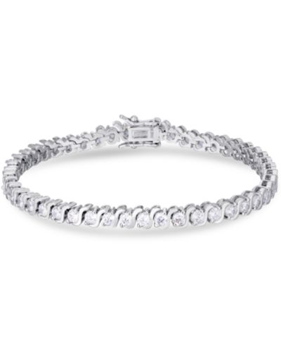 Cubic Zirconia "S" Link Line Bracelet in Silver Plate