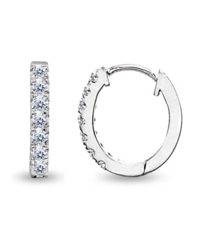 Cubic Zirconia Oval Huggie Hoop Earrings in Sterling Silver