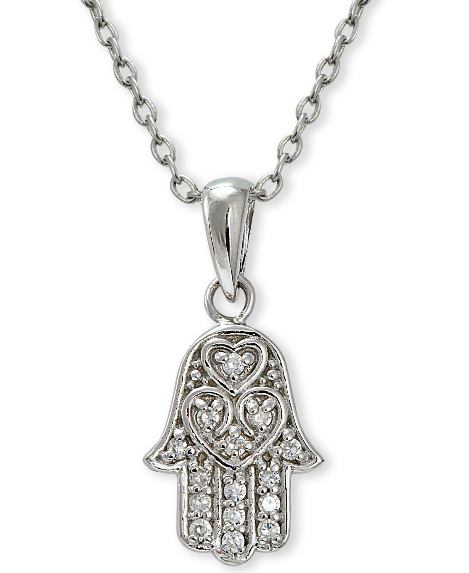 Cubic Zirconia Hamsa Pendant in Sterling Silver