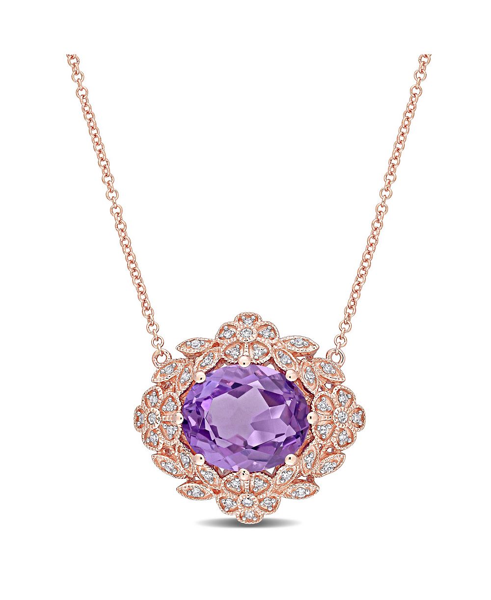 Винтажное ожерелье Floral с аметистом (4 ct. t.w.) и бриллиантом (1/5 ct. t.w.) в розовом золоте 14k