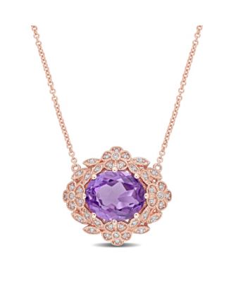 Винтажное ожерелье Floral с аметистом (4 ct. t.w.) и бриллиантом (1/5 ct. t.w.) в розовом золоте 14k