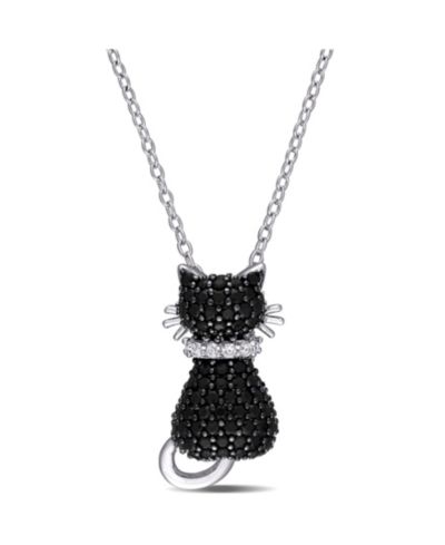 Подвеска-кулон Macy's Black Spinel (2 1/3 ct. t.w.) и Lab Grown White Sapphire Kitty Cat в стерлинговом серебре