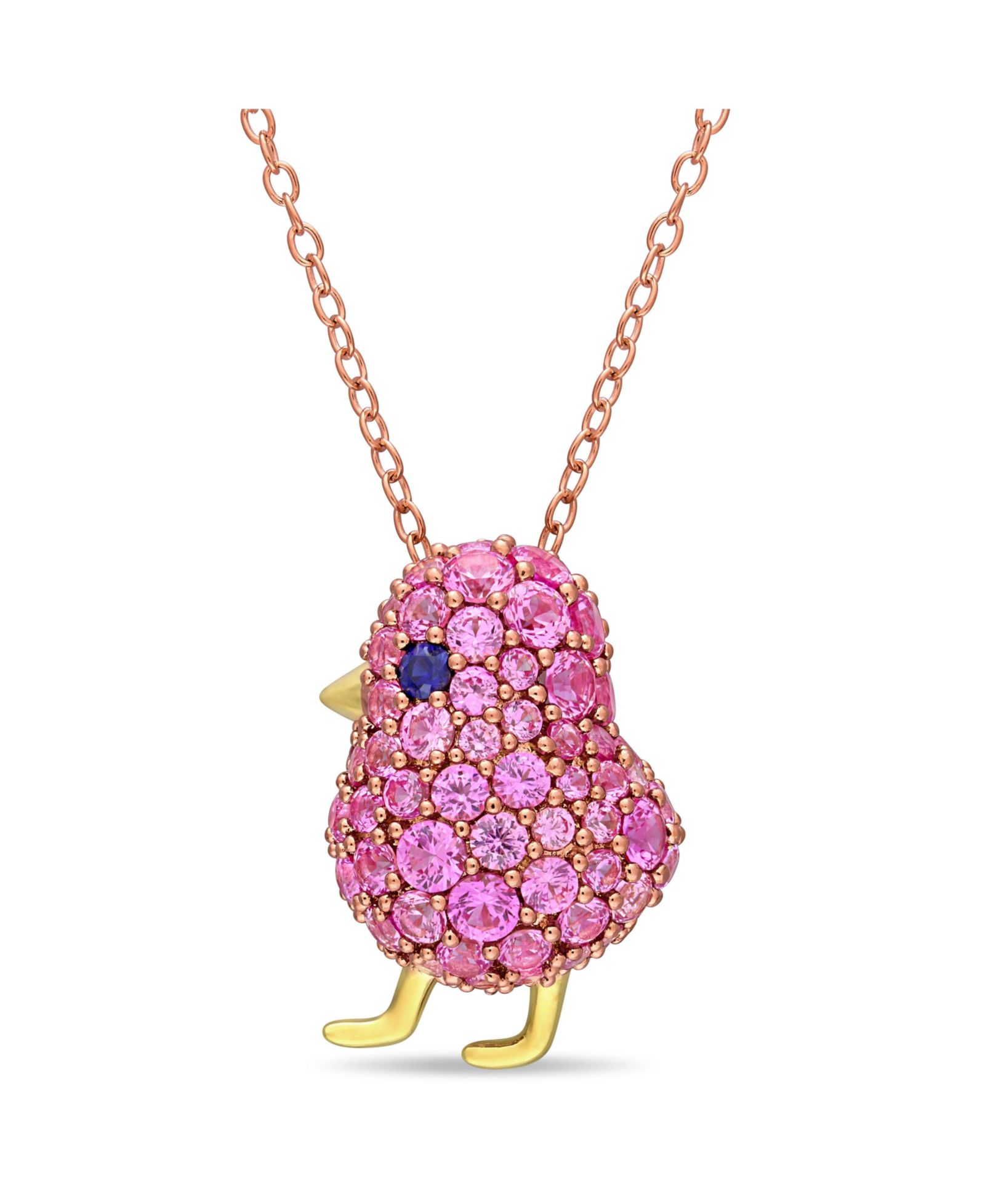 Ожерелье Macy's Chick Bird с сапфирами Blue and Pink в 18k двухцветном серебре