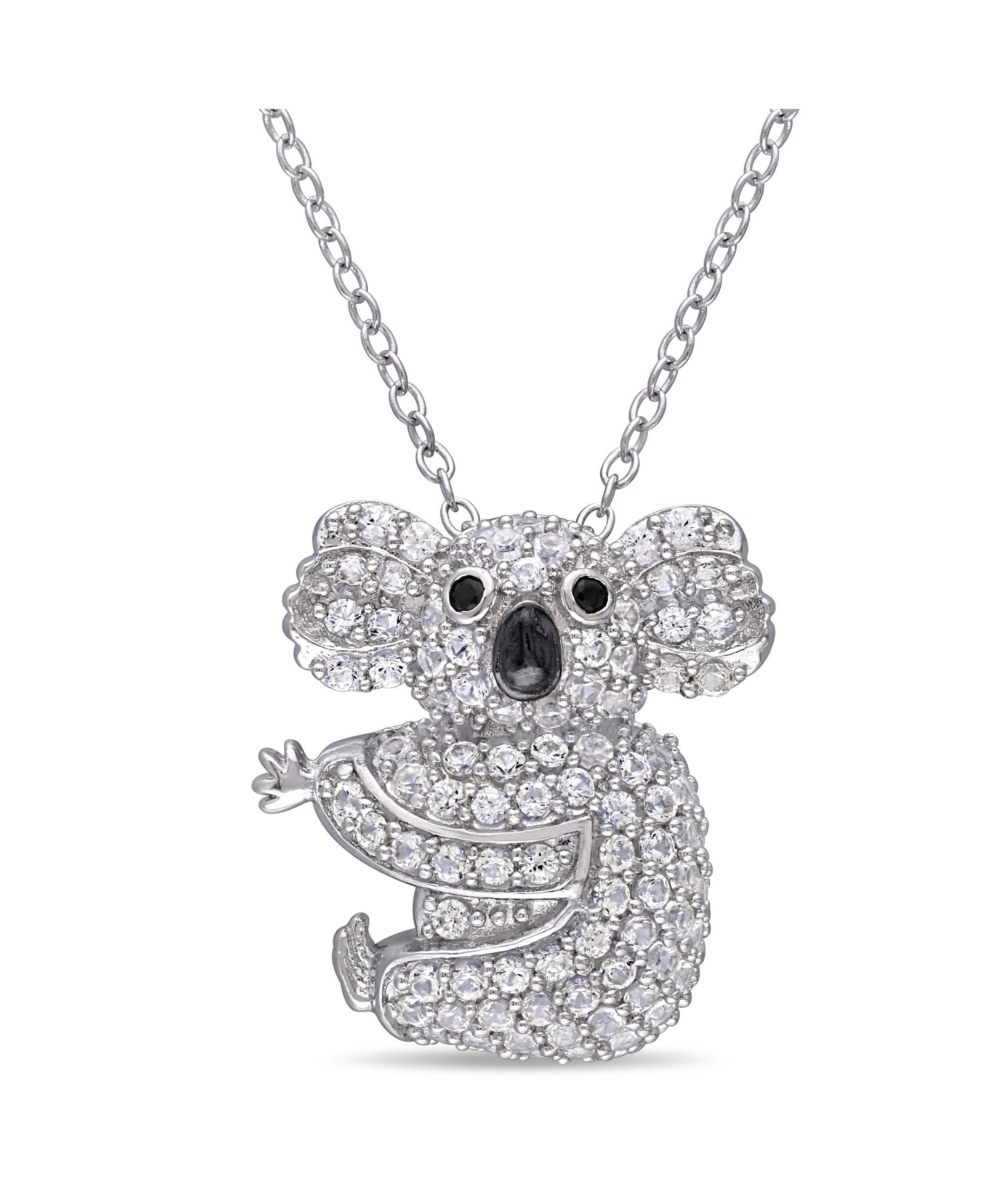 Ожерелье Macy's с белым сапфиром (1 1/20 ct. t.w.) и черным шпинелем в виде коалы из стерлингового серебра