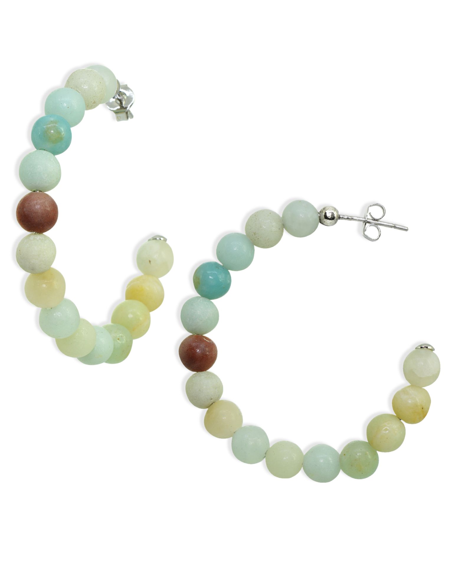 Genuine Stone Bead Hoops in Silver Plate, 1 3/4"