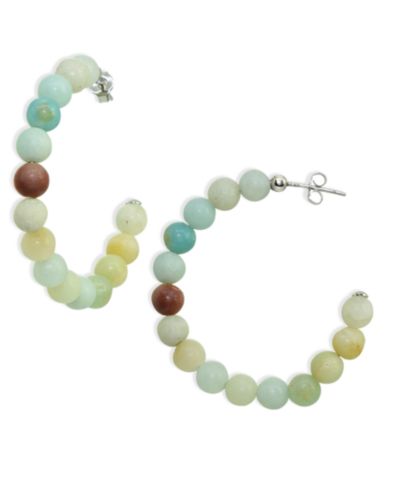 Genuine Stone Bead Hoops in Silver Plate, 1 3/4"