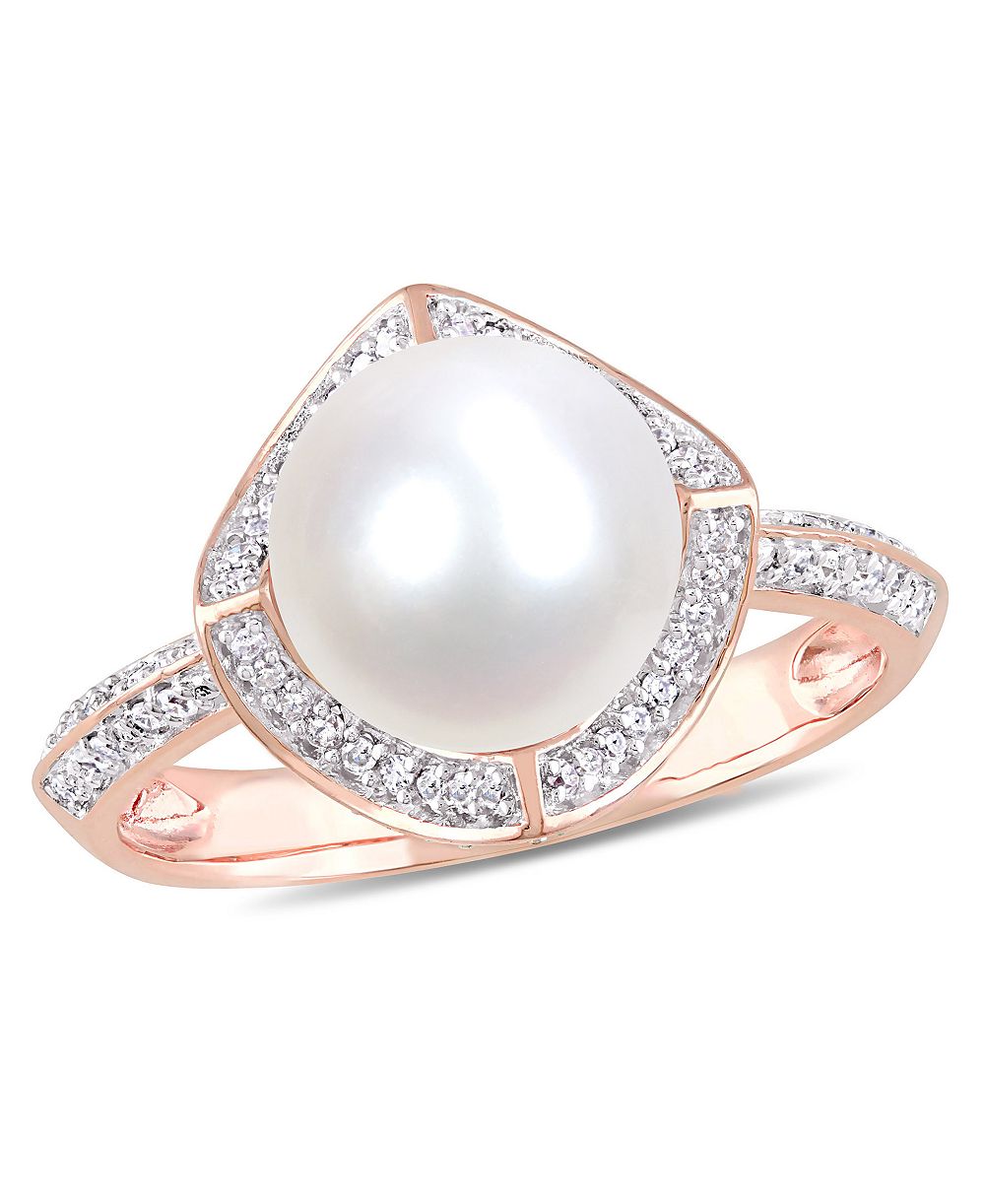 Freshwater Cultured Pearl (8.5-9mm) and Diamond (1/4 ct. t.w.) Vintage Halo Ring in 10k Rose Gold