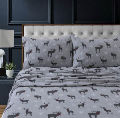 Tribeca Living Holiday Print Heavyweight Flannel Extra Deep Pocket Sheet Set, King