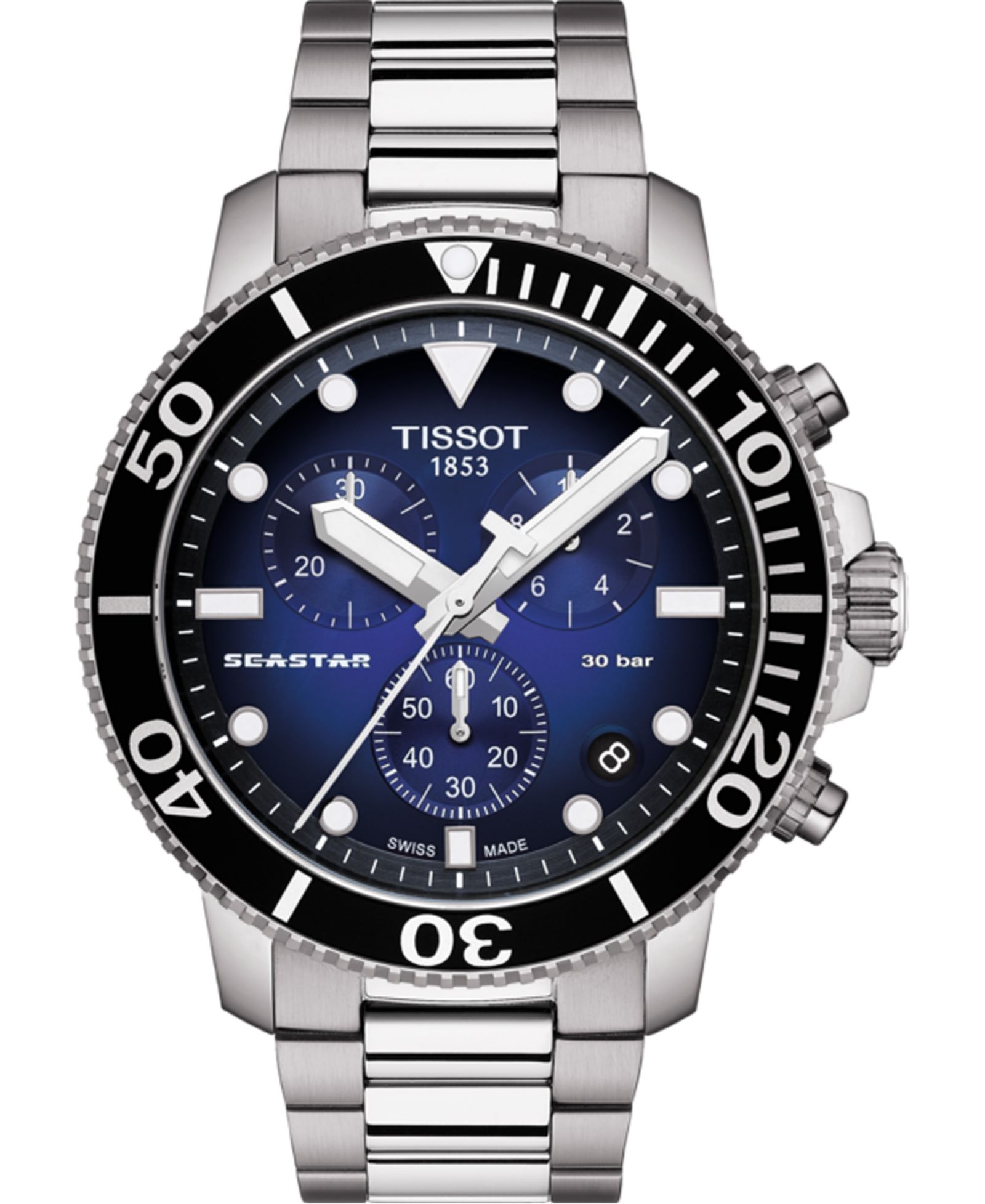 Tissot Men's Swiss Chronograph Seastar 1000 Gray Stainless Steel Bracelet Diver Watch 45.5mm