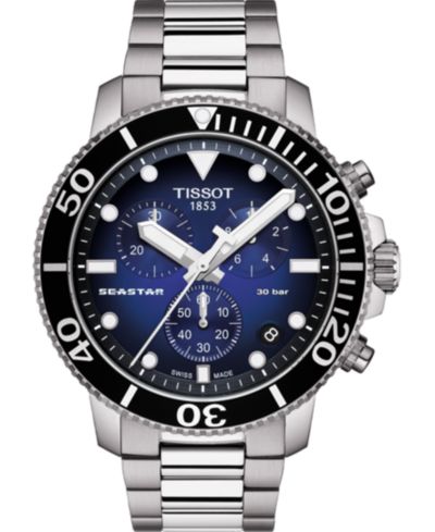 Tissot Men's Swiss Chronograph Seastar 1000 Gray Stainless Steel Bracelet Diver Watch 45.5mm