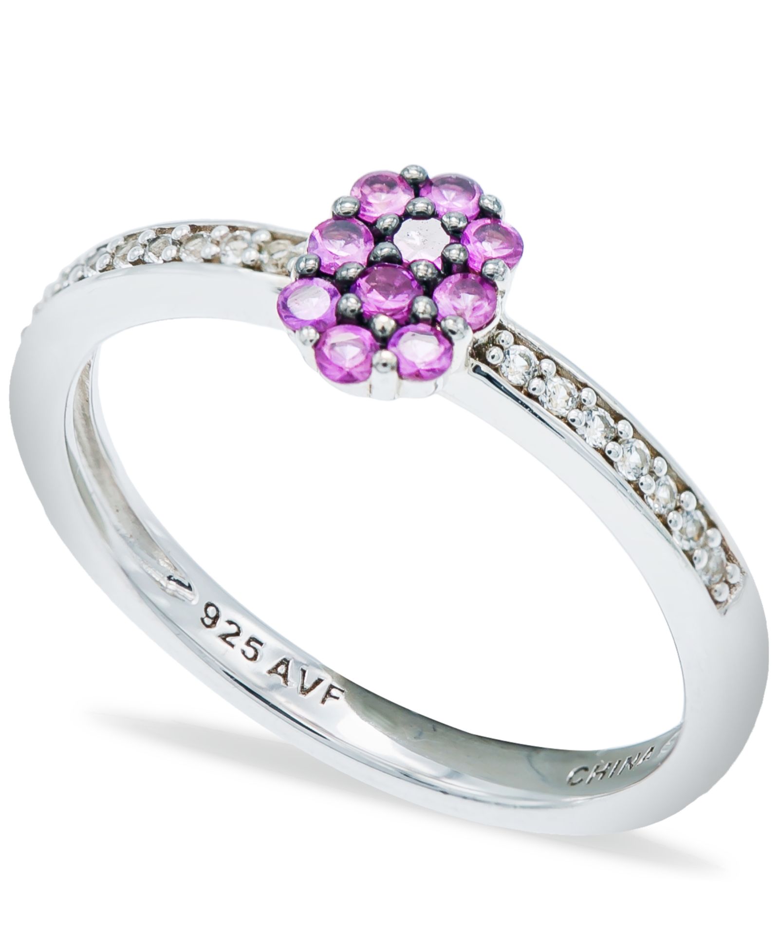 Pink Sapphire (1/3 ct. t.w.) Diamond (1/20 ct. t.w.) Stackable Ring  in Sterling Silver