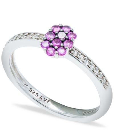 Pink Sapphire (1/3 ct. t.w.) Diamond (1/20 ct. t.w.) Stackable Ring  in Sterling Silver