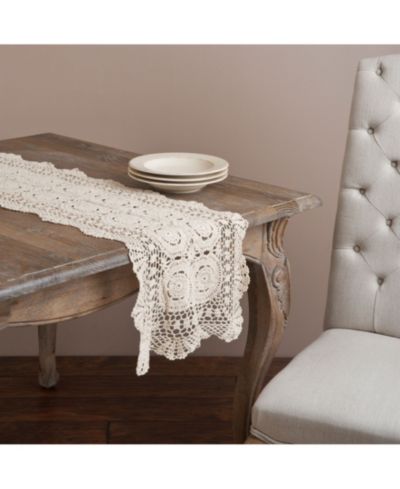 Saro Lifestyle Handmade Cotton Crochet Table Runner, 16" x 54"