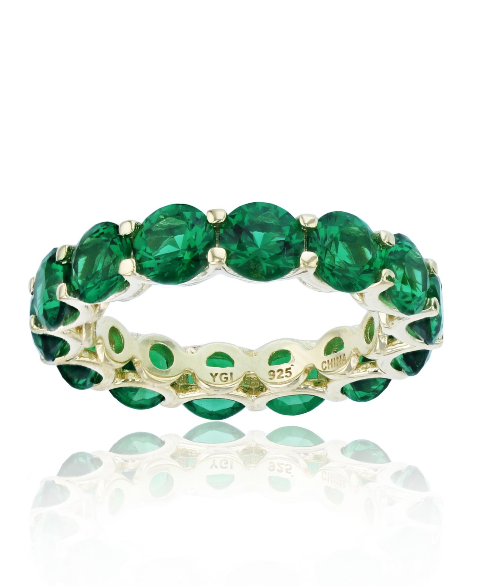 Кольцо Eternity Band с зеленой кубической цирконией в позолоченном серебре 14k Yellow Gold Plated Sterling Silver