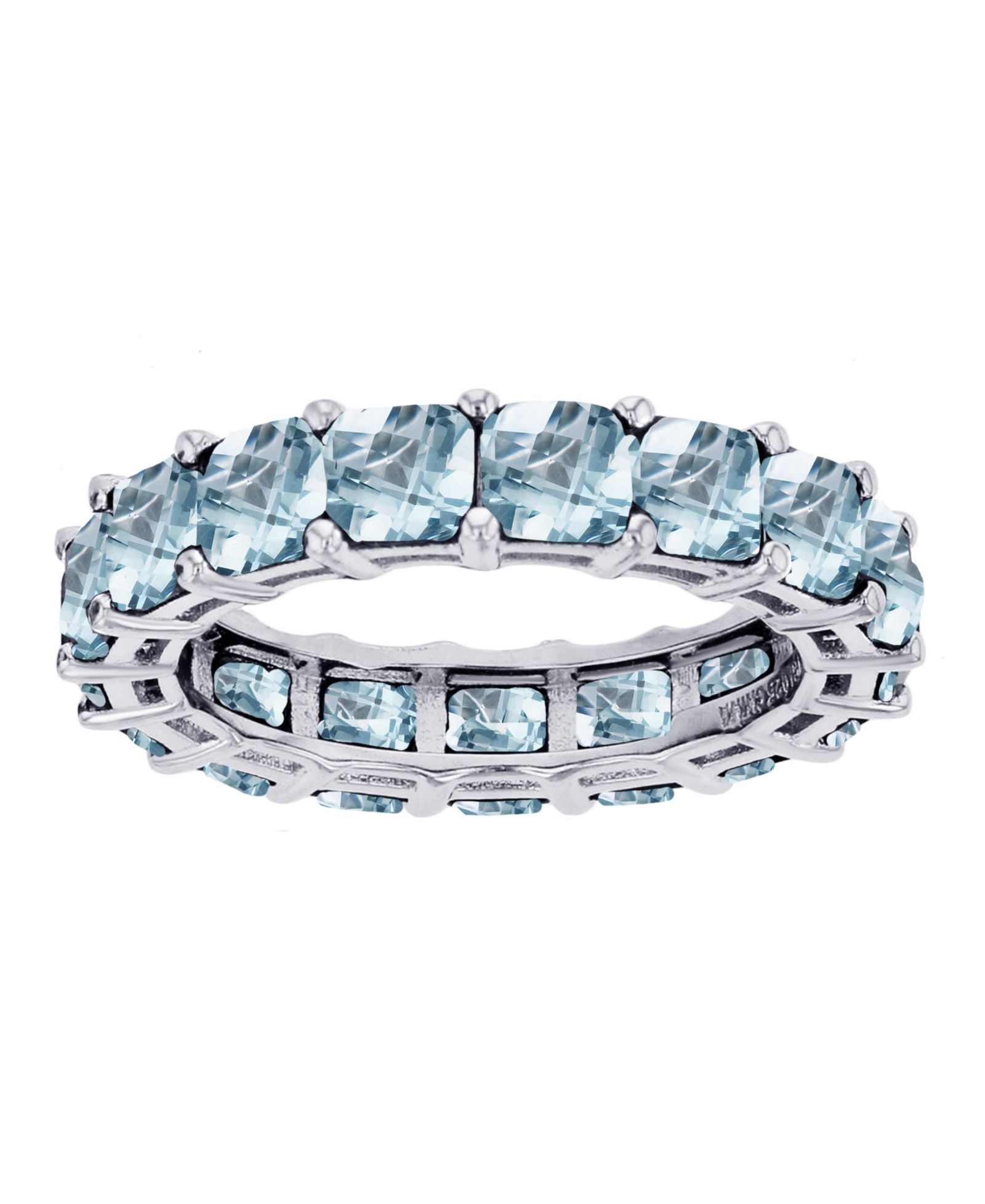 Lab Grown Light Blue Spinel Princess Cut Eternity Band в Rhodium Plated Sterling Silver