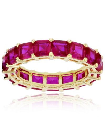 Красное кольцо с кубическим цирконием в форме Princess Cut, позолоченное серебро 14k Yellow Gold