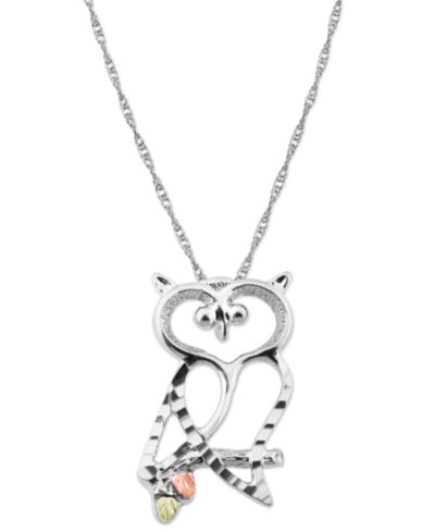 Owl Pendant in Sterling Silver with 12K Rose and Green Gold