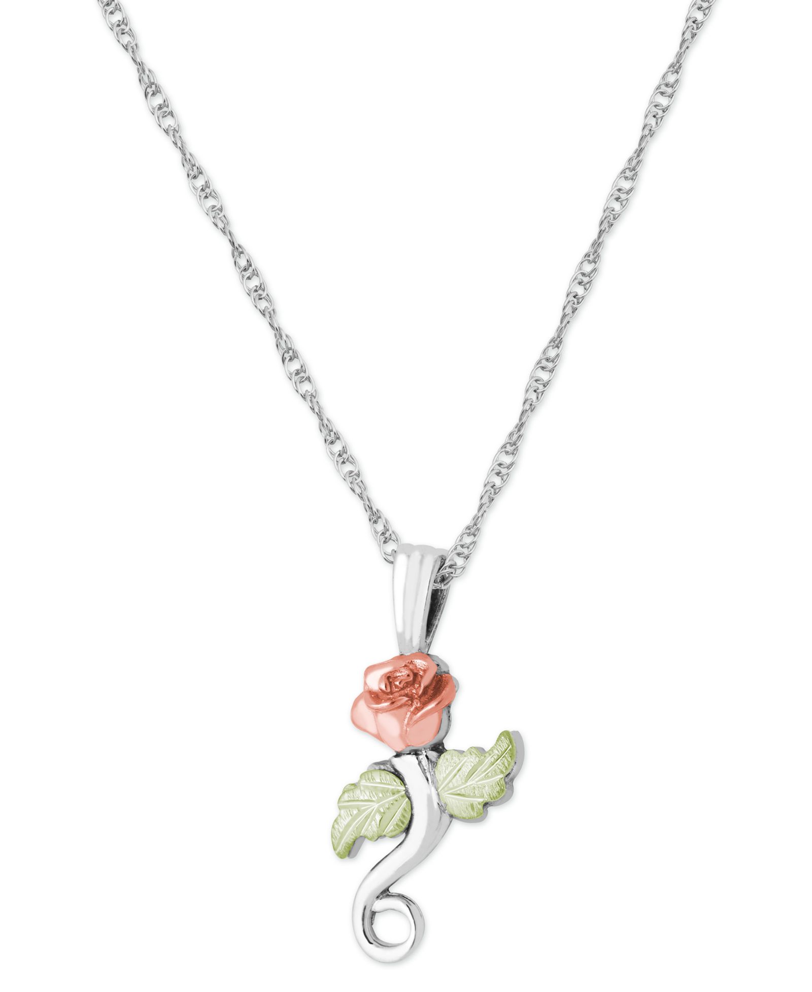 Подвеска Rose Pendant 18" Necklace в серебре с 12K Rose and Green Gold