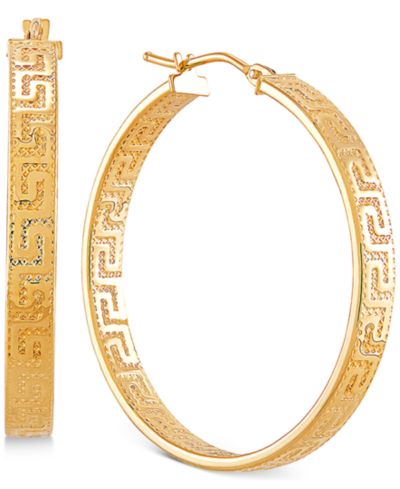 Серьги-кольца с узором Greek Key из золота 14k, 30mm