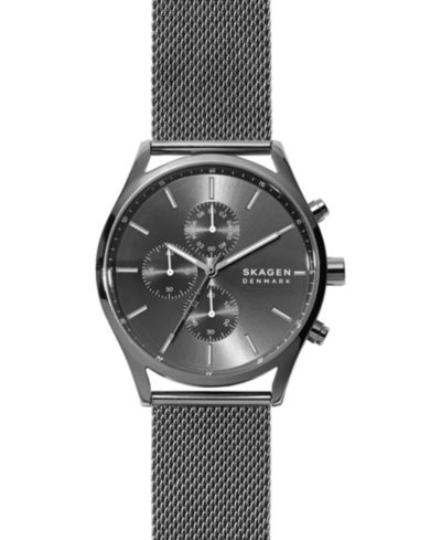 Skagen Men's Chronograph Holst Gunmetal Stainless Steel Mesh Bracelet Watch 42mm