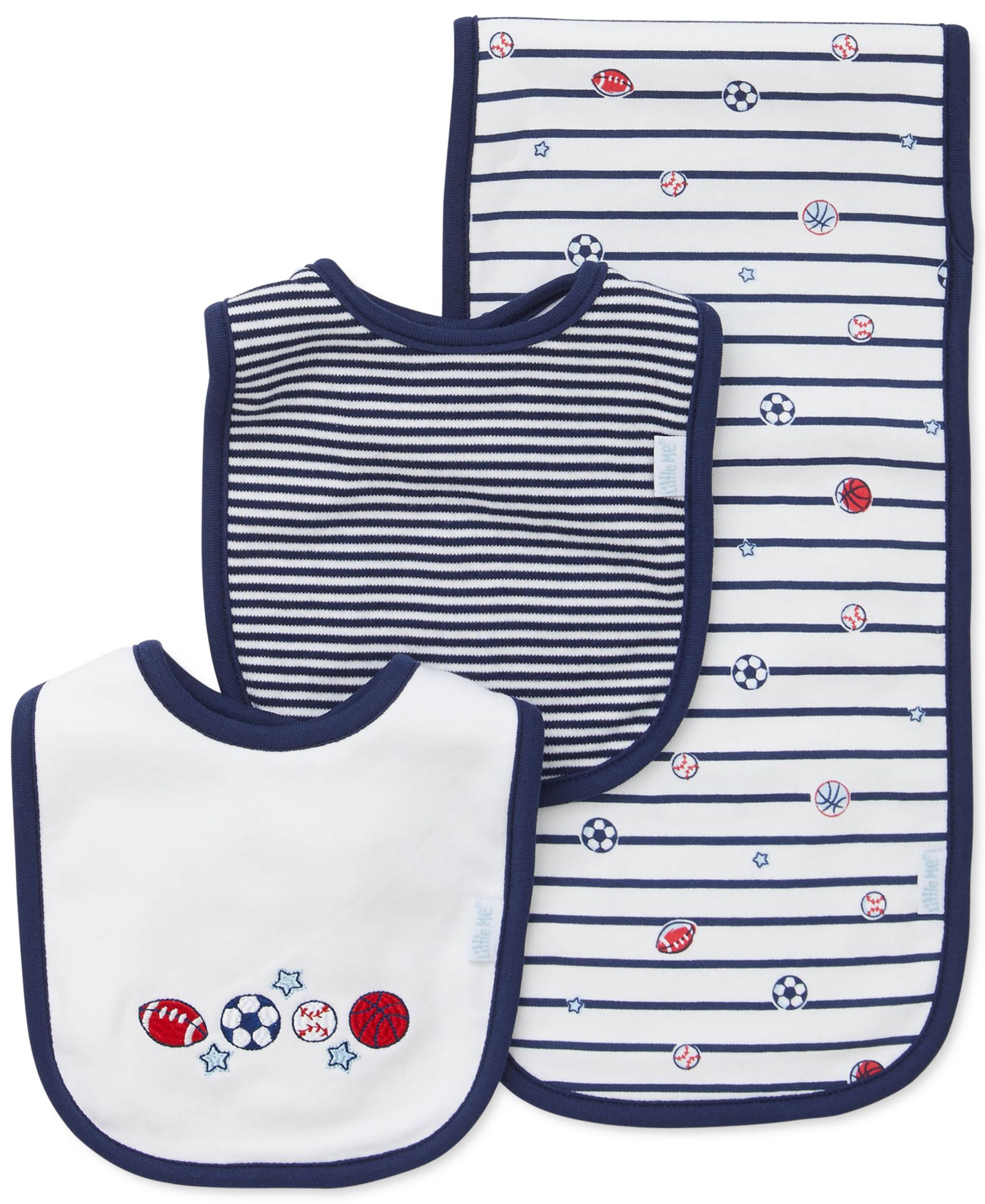 Детский набор Little Me Baby Boys 3-Pack Sports Star Cotton Bibs & Burp Cloth