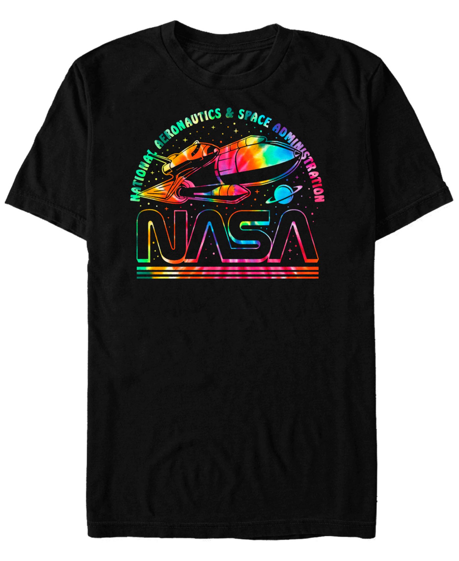 Fifth Sun NASA Men's Rainbow Tie Dye Rocket Logo Short Sleeve T- shirt