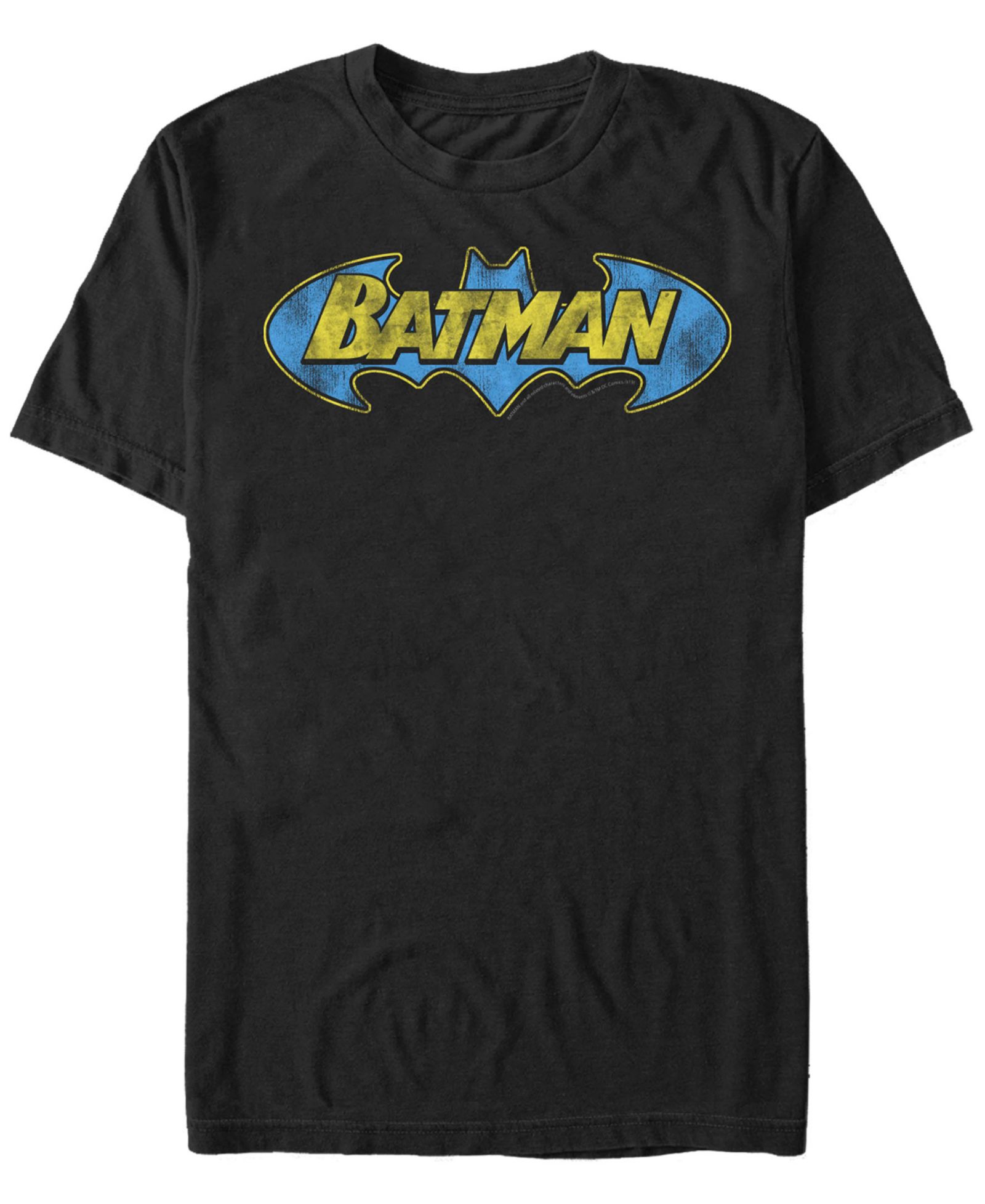 Fifth Sun DC Men's Batman Classic Distressed Bat Text Logo Short Sleeve T-Shirt