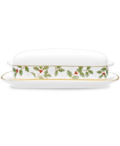 Noritake Holly & Berry Gold Covered Butter, 8"