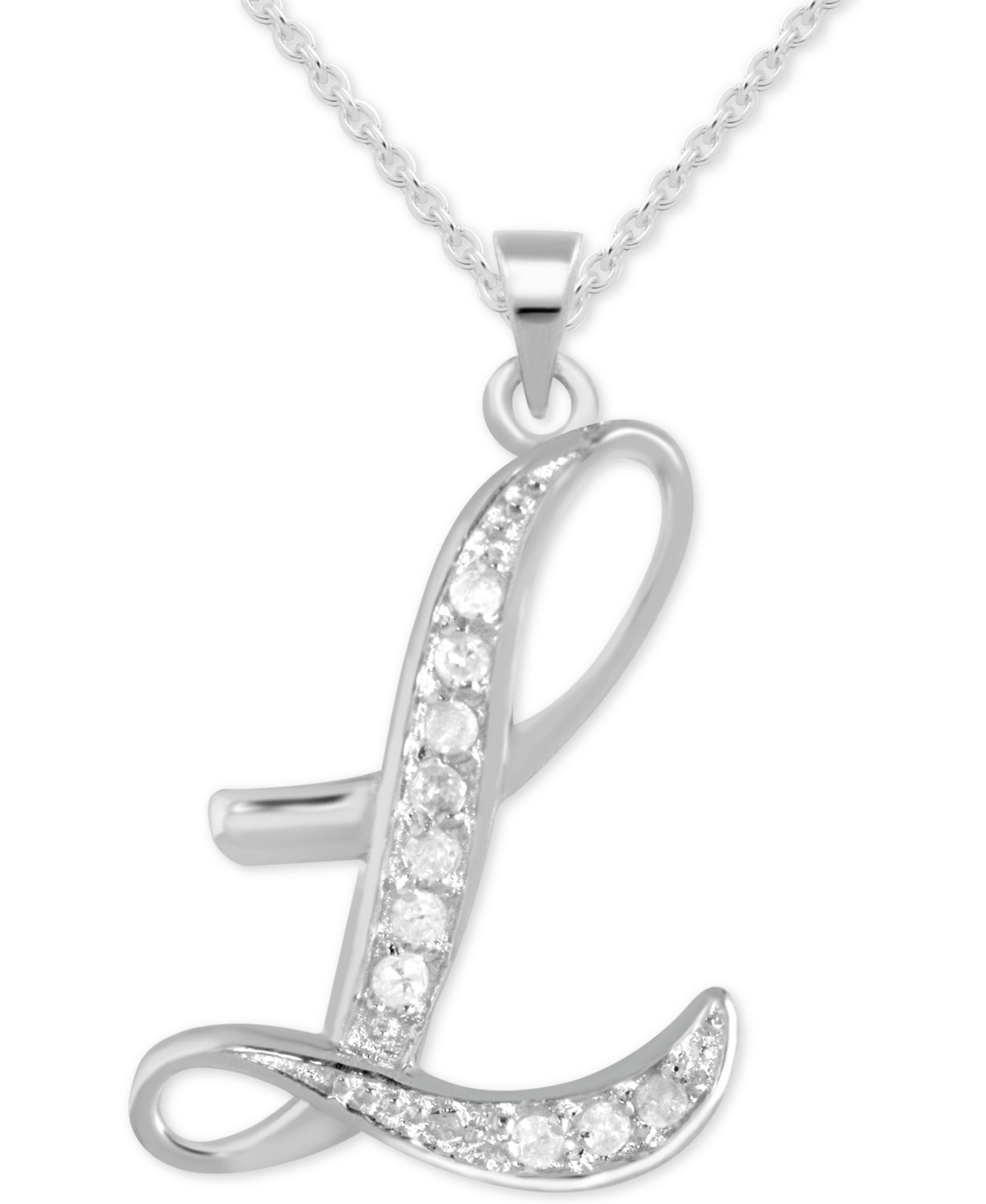 Подвеска-кулон Diamond L Initial 18" в Sterling Silver (1/10 ct. t.w.)