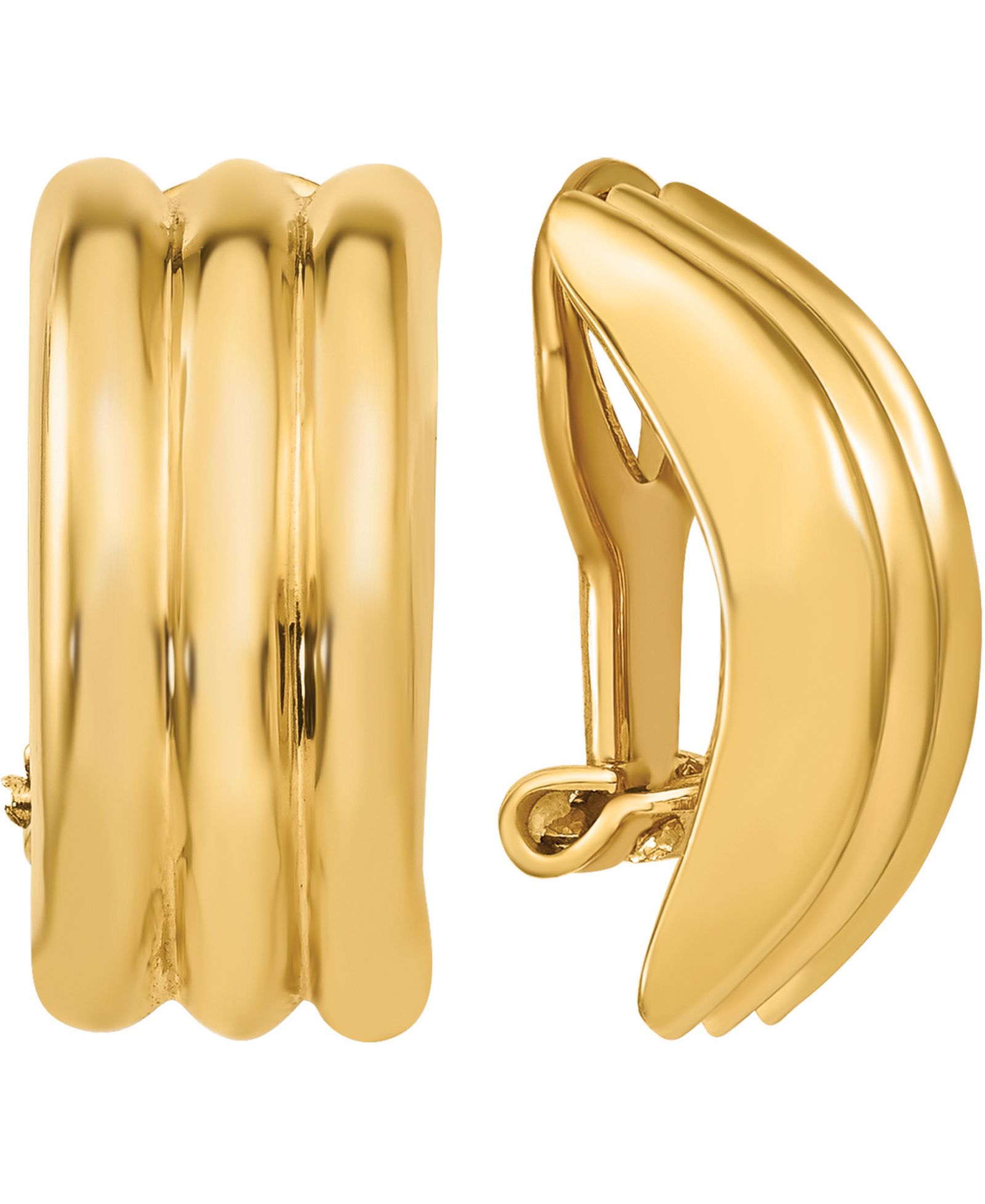 Ridge Textured Half Hoop Clip-On Earrings Set in 14k Gold or 14k White Gold