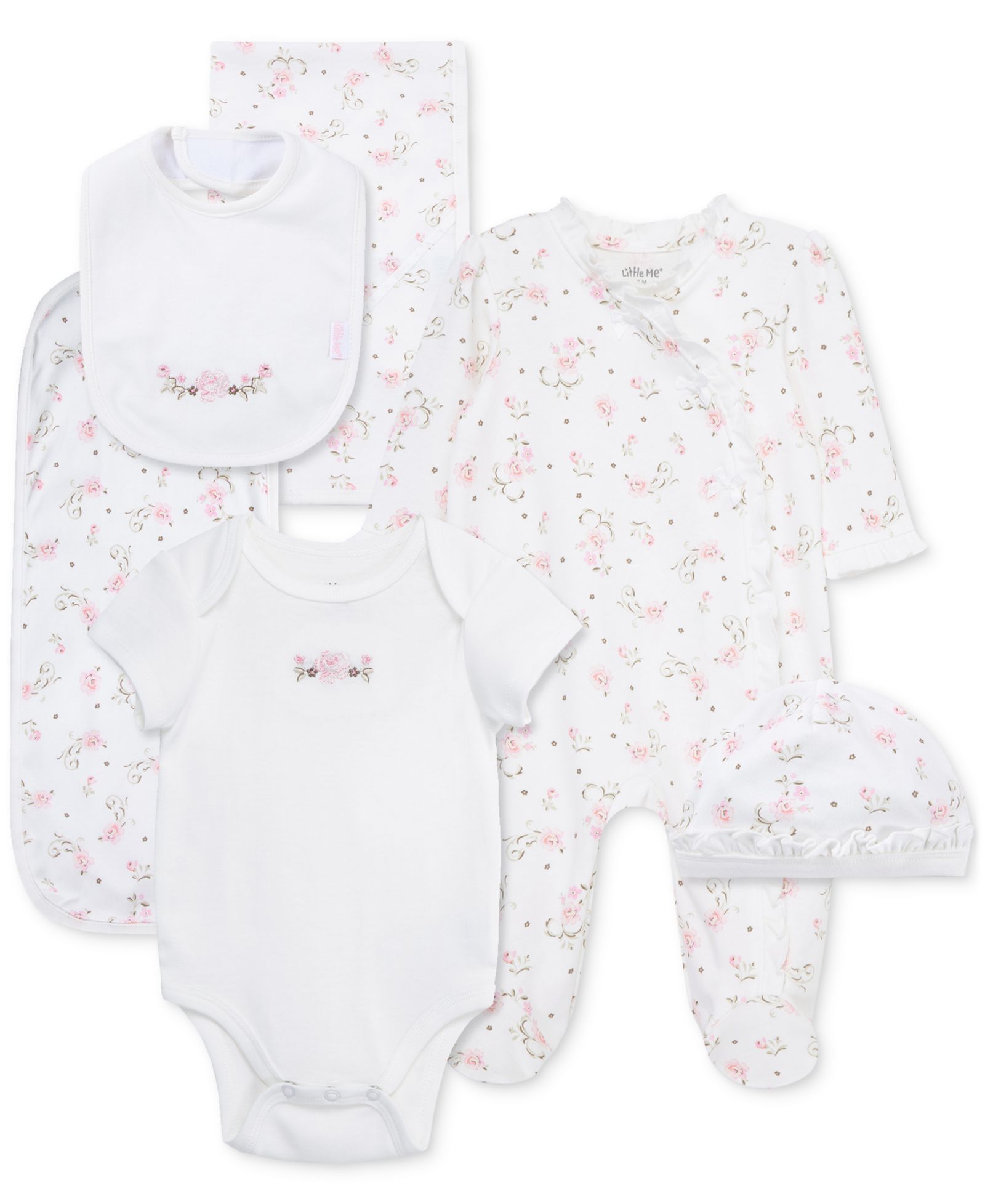 Детский подарочный набор Little Me Baby Girls Cotton Vintage Rose, 6 Piece Set