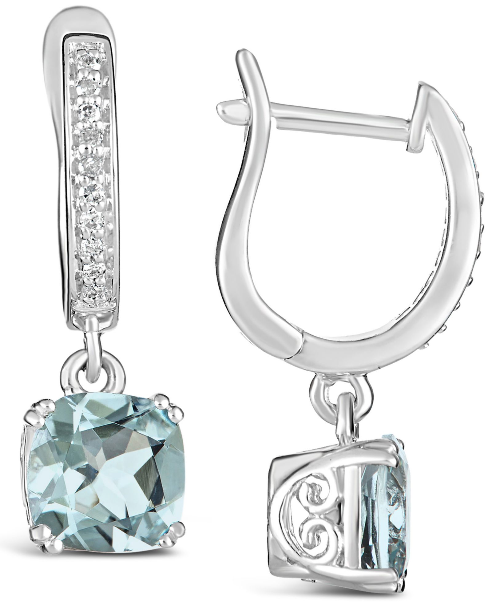 Серьги-подвески с аквамарином (2-1/2 ct. t.w.) и бриллиантом (1/10 ct. t.w.) из стерлингового серебра