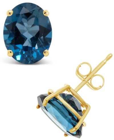 Macy's Серьга-гвоздик с голубым топазом London Blue (6-3/8 ct. t.w.) в желтом золоте 14K