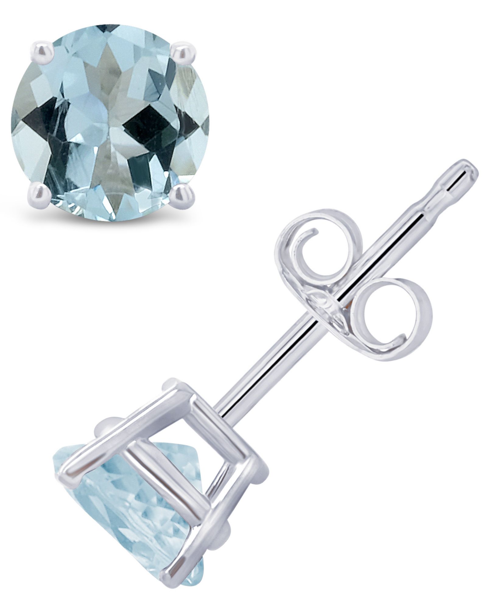Серьги-гвоздики с аквамарином в 14K белом или желтом золоте
