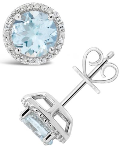 Серьги-гвоздики Aquamarine (2-1/2 ct. t.w.) и Diamond (1/6 ct. t.w.) в Sterling Silver