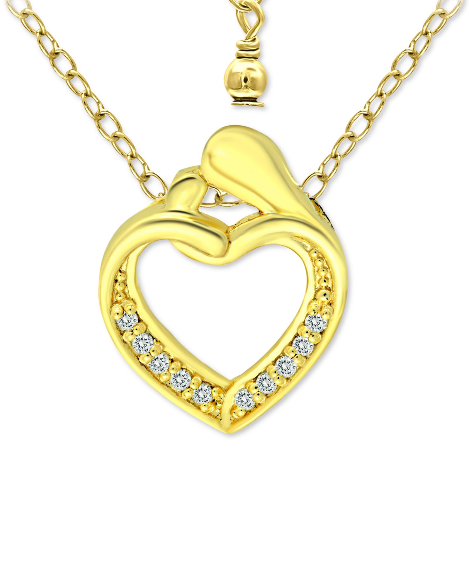 Giani Bernini Cubic Zirconia "Mother & Child" Heart Pendant Necklace in 18k Gold-Plated Sterling Silver, 16" + 2" extender, Created for Macy's