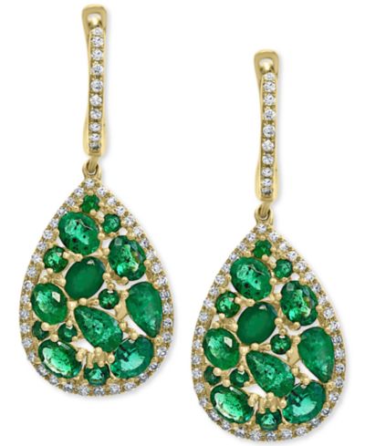 Серьги-подвески EFFY® Emerald & Diamond в золоте 14k