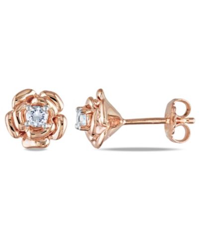 Серьги-гвоздики с белым сапфиром (1/3 ct. t.w.) в 18k Rose Gold Over Silver
