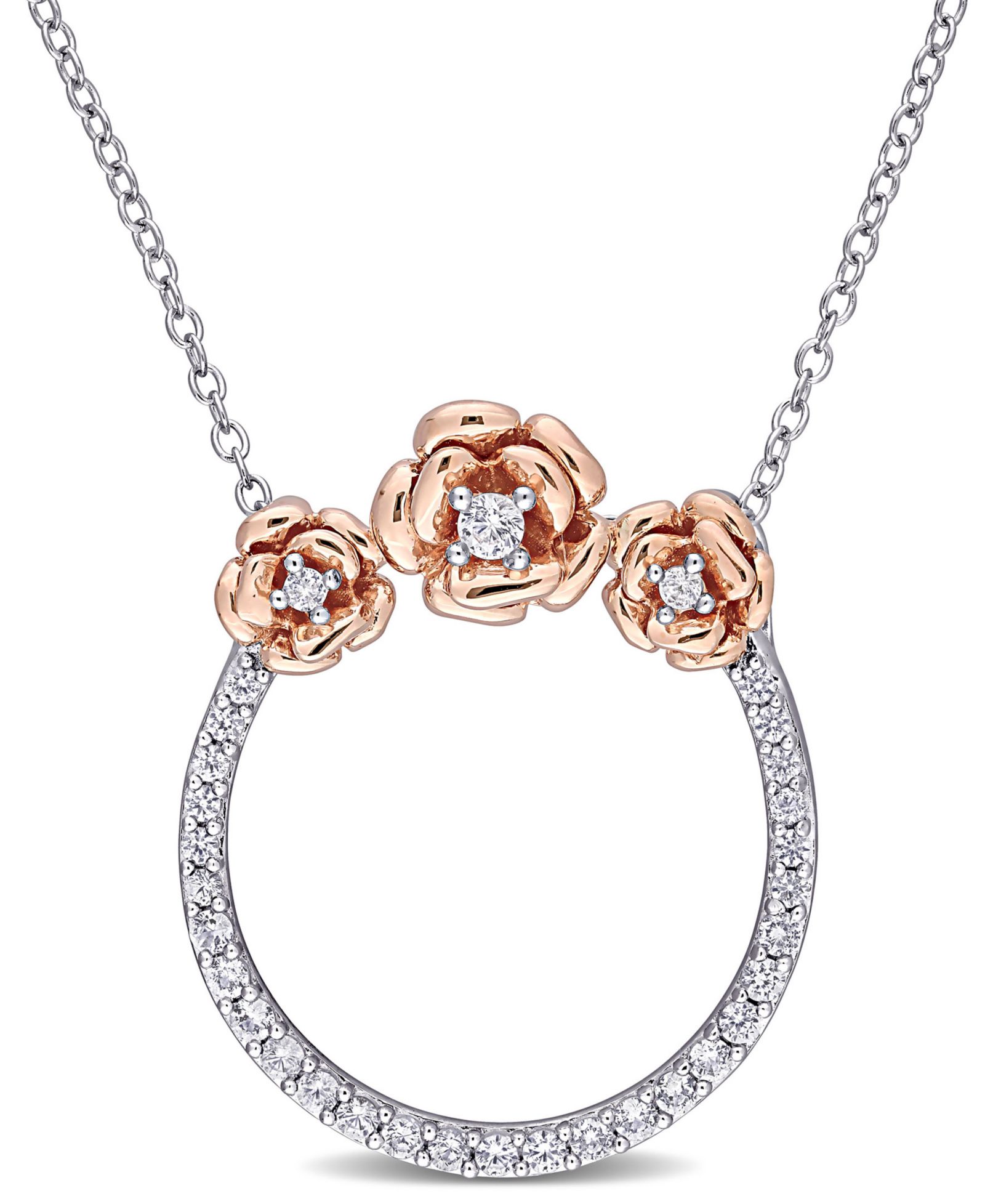 Ожерелье с белым сапфиром (3/5 ct. t.w.) и бриллиантами в двухцветном стерлинговом серебре
