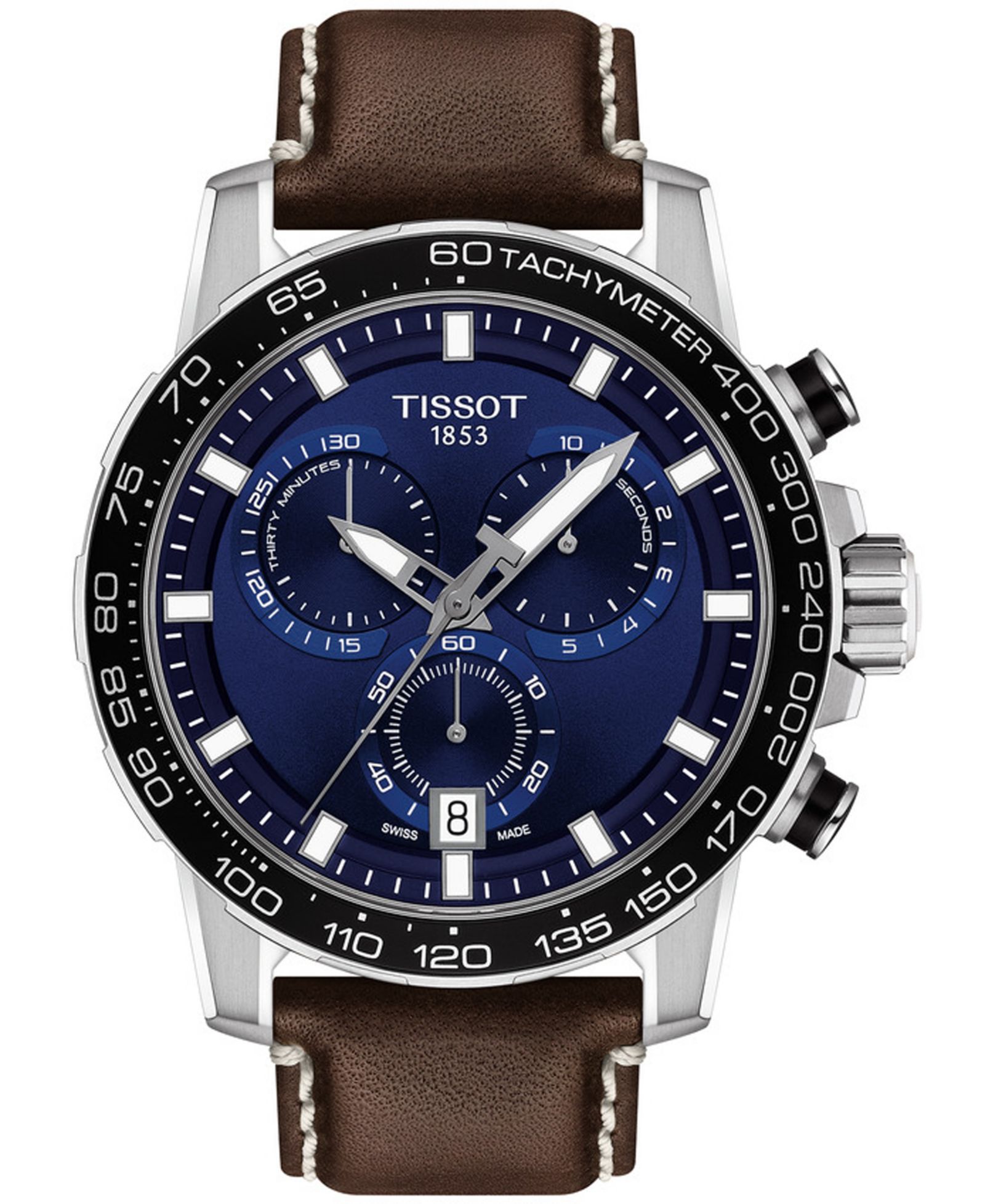 Tissot Мужские швейцарские часы T-Sport Supersport Chrono на коричневом кожаном ремешке 46mm