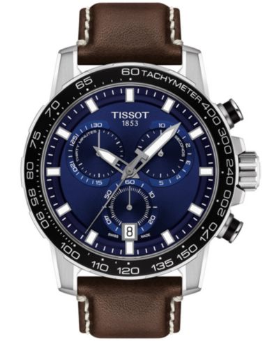Tissot Men's Swiss T-Sport Supersport Chrono Brown Leather Strap Watch 46mm
