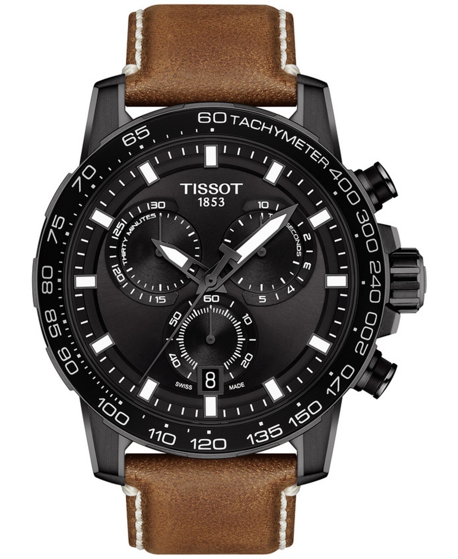 Tissot Men's Swiss Chronograph Supersport T-Sport Brown Leather Strap Watch 46mm