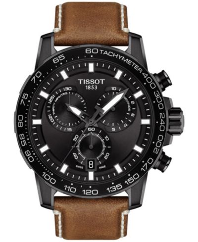 Мужские швейцарские хронографы Tissot Supersport T-Sport с коричневым кожаным ремешком 46mm
