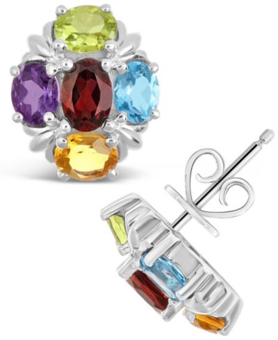 Серьги-гвоздики с многоцветными камнями из серебра Sterling Silver